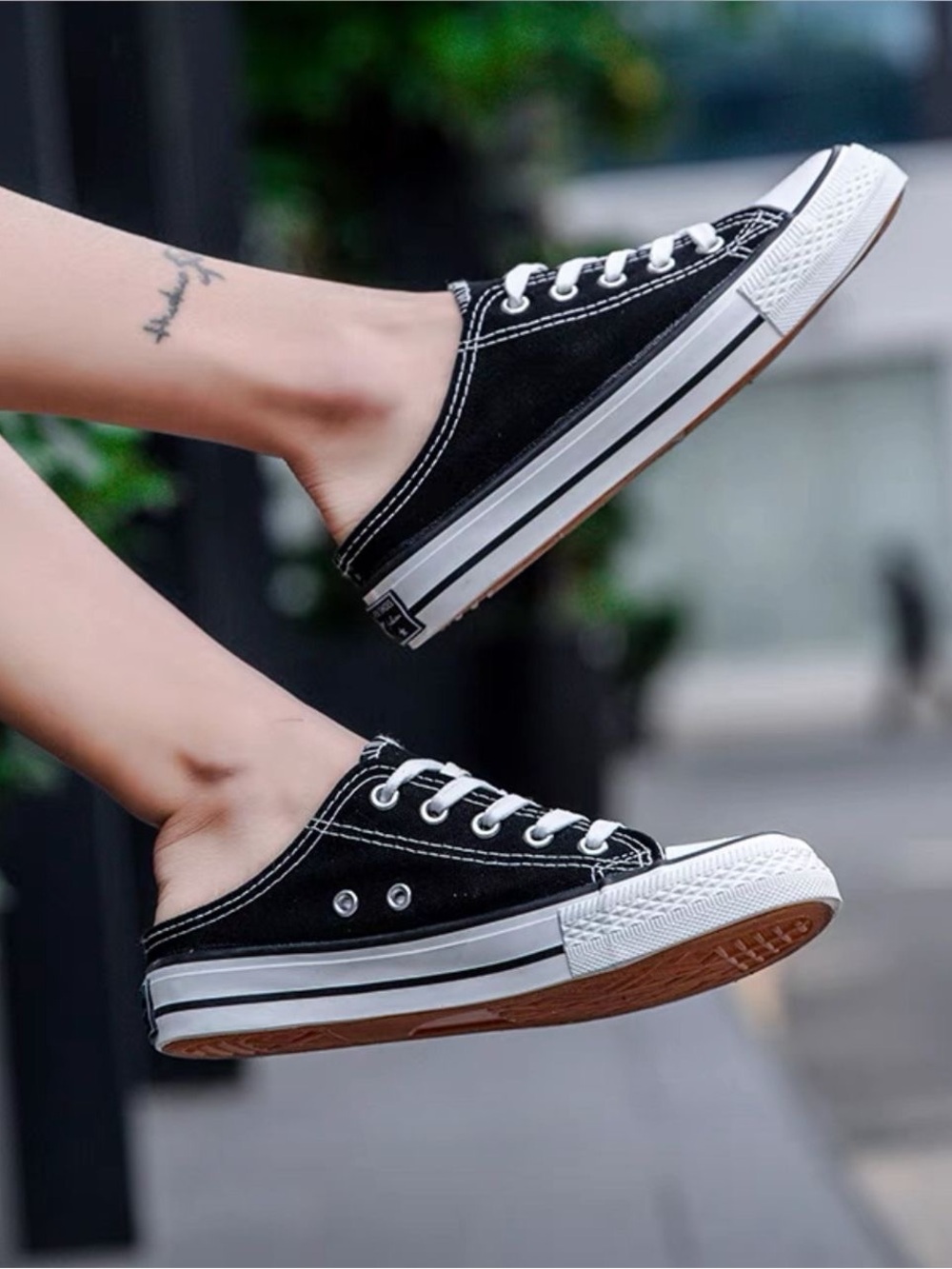 Black Low-Top Slip-On Canvas Sneakers - Unbranded